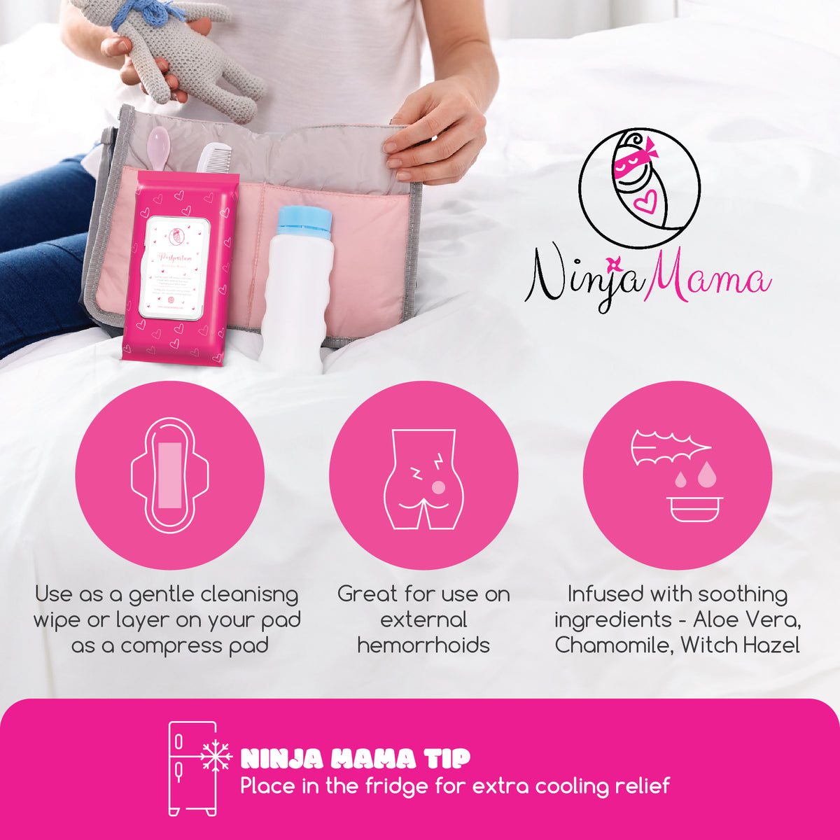Postpartum Perineal Care Witch Hazel Recovery Wipes - Ninja Mama