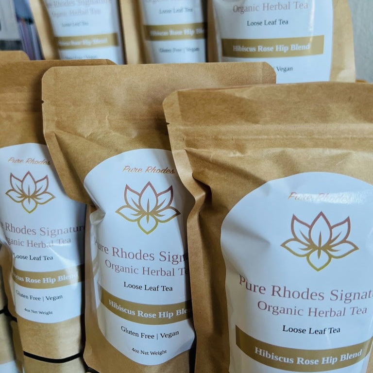 Pure Rhodes Signature Loose Leaf Herbal Tea - Hibiscus, Rosehips, Lemongrass Blend